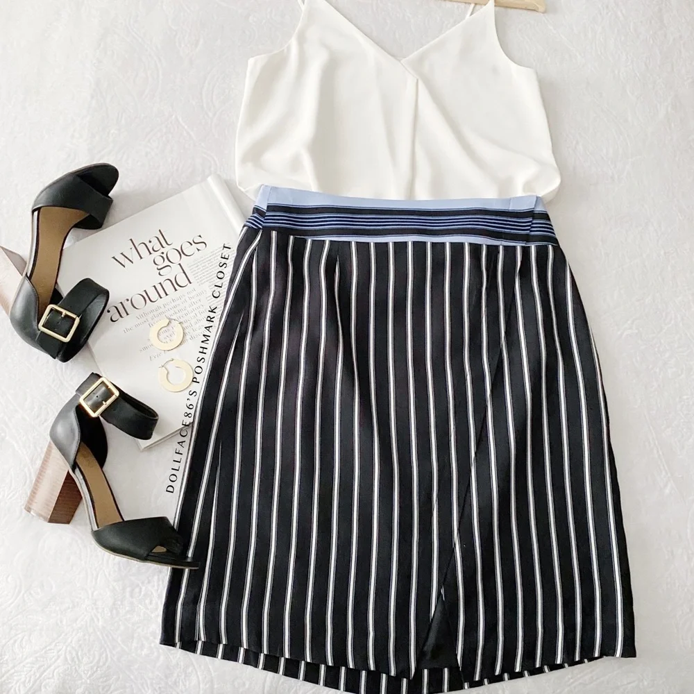 NWOT Ann Taylor Loft Pinstripe Faux Wrap Skirt - Picture 4 of 15